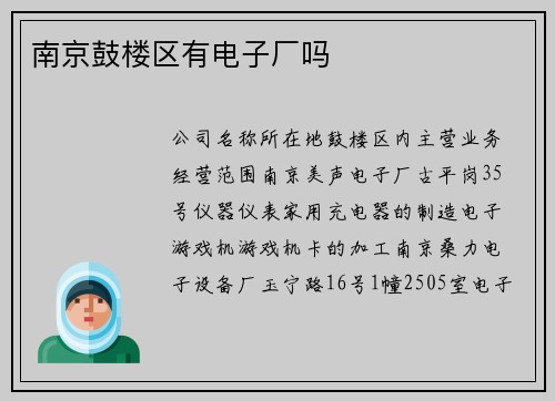 南京鼓楼区有电子厂吗